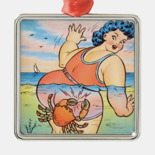 Lustige Vintage-Strandhumor-Krebs-Attack-Illustrat Ornament Aus Metall