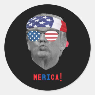 Lustige Vintage-Trump-Mund-Face-Merica-USA-Flagge Runder Aufkleber