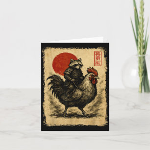 Lustige Vintage-Waschbär-Hahn-Huhn-Japanische Uki Karte