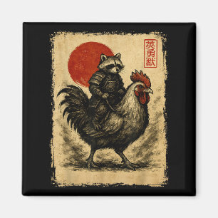 Lustige Vintage-Waschbär-Hahn-Huhn-Japanische Uki Magnet