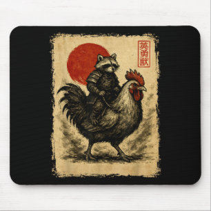 Lustige Vintage-Waschbär-Hahn-Huhn-Japanische Uki Mousepad