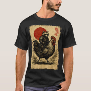 Lustige Vintage-Waschbär-Hahn-Huhn-Japanische Uki T-Shirt