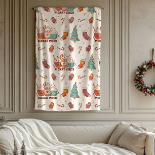 Lustige Vintage-Weihnachtsdecke 70er Jahre Pastell Fleecedecke