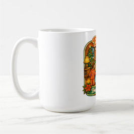 Lustige Vintage-Weihnachtselfen beobachten immer Kaffeetasse