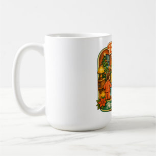 Lustige Vintage-Weihnachtselfen beobachten immer Kaffeetasse
