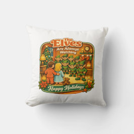 Lustige Vintage-Weihnachtselfen beobachten immer Kissen