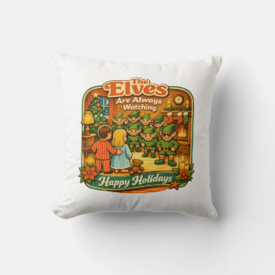 Lustige Vintage-Weihnachtselfen beobachten immer  Kissen