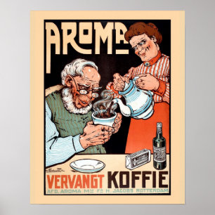 Lustige Vintage-Werbung für niederländischen Kaffe Poster