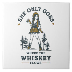 Lustige Vintage Western Cowgirl Whiskey Liebhaberi Fliese