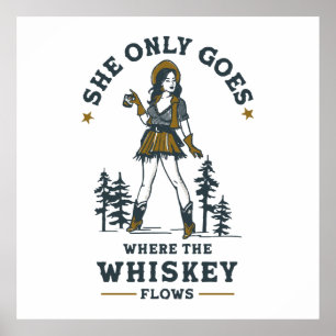 Lustige Vintage Western Cowgirl Whiskey Liebhaberi Poster