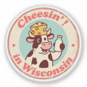 Lustige Vintage-Wisconsin-Kuh-Käse-Hut Retro Aufkleber