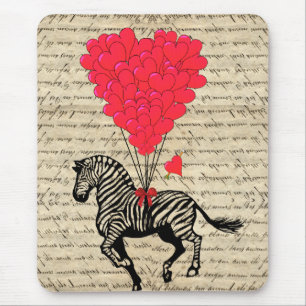 Lustige Vintage Zebra- u. Herzballone Mousepad