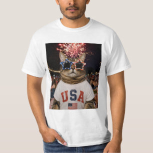 Lustige virale Meme-Tabby-Katze 4. Juli T-Shirt