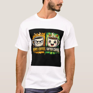 Lustige Vor dem Kaffee Nach dem Kaffee Cartoon-Kaf T-Shirt
