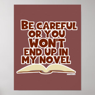 Lustige Vorsichtige Buch Charakter Autor Slogan Poster