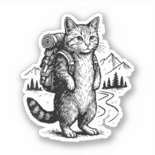 Lustige Wandernde Katze Rucksacktouristen & Tierli Aufkleber