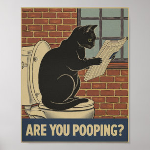 Lustige Wandkunst - Kackst du? Katze auf Toilette Poster