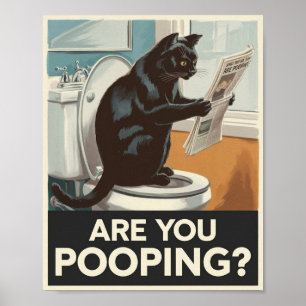 Lustige Wandkunst - Kackst du? Katze auf Toilette Poster