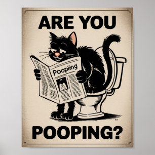 Lustige Wandkunst - Kackst du? Katze auf Toilette Poster