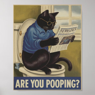 Lustige Wandkunst - Kackst du? Katze auf Toilette Poster