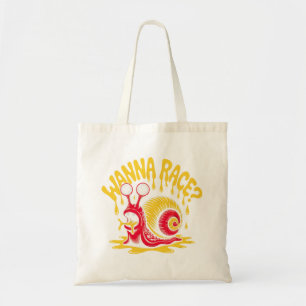 Lustige "Wanna Race?" Retro-Schnecken-Humor-Traget Tragetasche