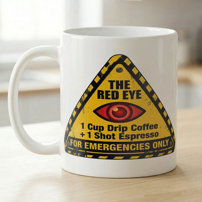 Lustige Warnung Koffein Notfall Red Eye Rezept Kaffeetasse (Von Creator hochgeladen)