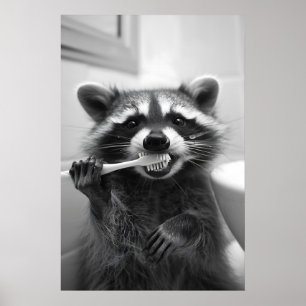 Lustige Waschbär-Badezimmer-Kunst im Vintage-Stil  Poster
