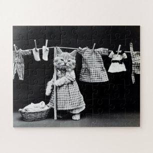 Lustige Wäschetag Katze Puzzle