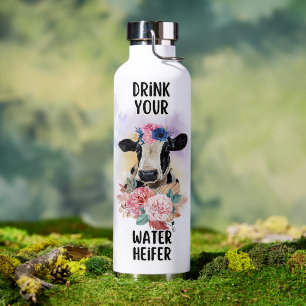 Lustige Wasserfarbe Floral & Kuh Affirmation Wasse Trinkflasche