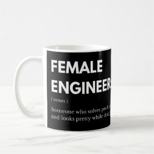 Lustige weibliche Ingenieurin, die Probleme löst Kaffeetasse