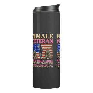 Lustige weibliche Veteran-Militär-Frau Amerikanisc Thermosbecher
