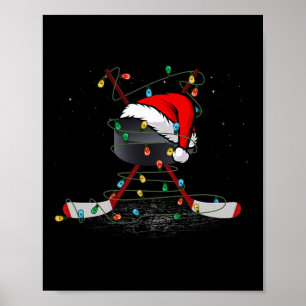 Lustige Weihnachten Hockey Santa Hut Xmas Lichter  Poster
