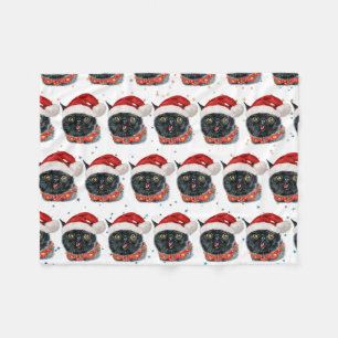 Lustige Weihnachten schwarze Katze Wasserfarbe Fleecedecke