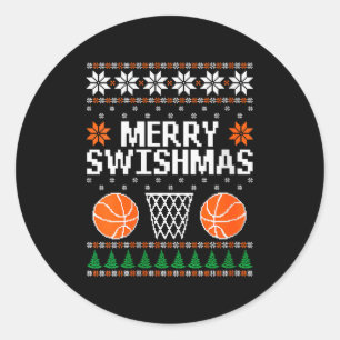 Lustige Weihnachts-Frauen-Swishmas-Xmas-Basketball Runder Aufkleber