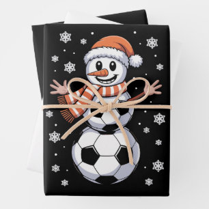 Lustige Weihnachts-Fußballbälle-Baum als Schneeman Geschenkpapier Set