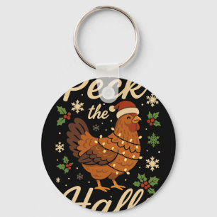 Lustige Weihnachts-Hühner-Pyjama-Shirt Huhn pickt Schlüsselanhänger