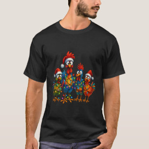 Lustige Weihnachts-Hühnerfamilie in Santa-Hüten T-Shirt