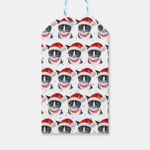 Lustige Weihnachts-Schwarz-Weiß-Katze Aquarell Geschenkanhänger