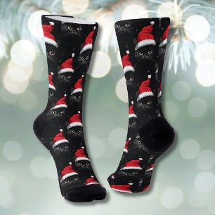 Lustige Weihnachts-Schwarzkatze Santa Socken