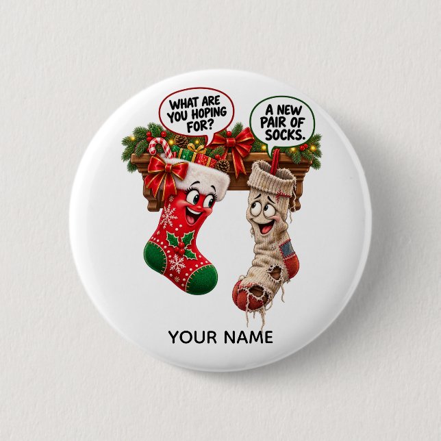 Lustige Weihnachts-Socken Button (Vorderseite)