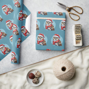 Lustige Weihnachts-Tierfavoriten - Eule 1 Geschenkpapier