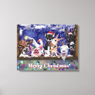 Lustige Weihnachtsbauernhof-Tiere Leinwanddruck