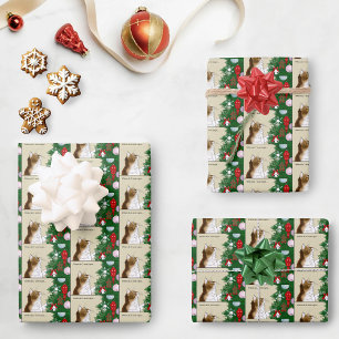 Lustige Weihnachtsbaum-Inspektion Dreifarbenkatze  Geschenkpapier Set
