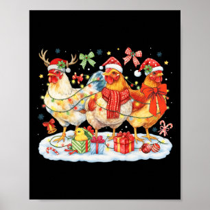 Lustige Weihnachtsbeleuchtung Hühner Weihnachtsman Poster