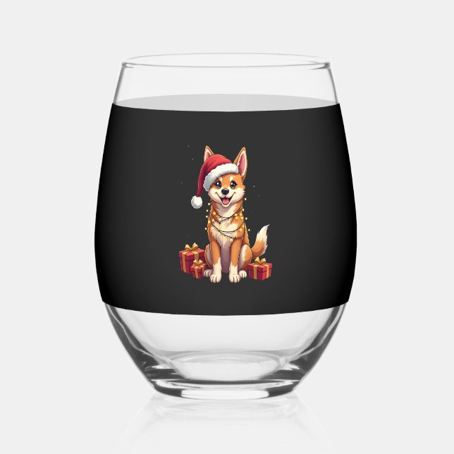 Lustige Weihnachtsbeleuchtung Weihnachtsmann Hut T Weinglas Ohne Stiel (Vorderseite)