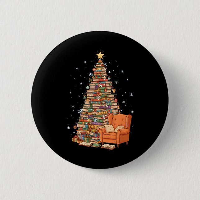 Lustige Weihnachtsbücher Baum Buchliebhaber Lehrer Button (Vorderseite)
