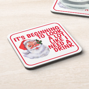 Lustige Weihnachtsfeier Weihnachtsmann Trinkhumor Getränkeuntersetzer
