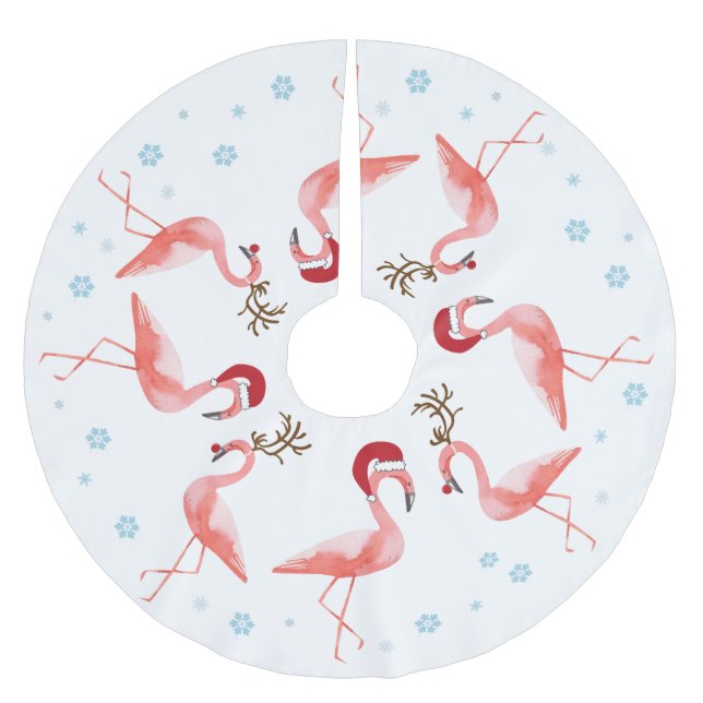 Lustige Weihnachtsflamingo-Sankt-Renkostüme Polyester Weihnachtsbaumdecke (Vorderseite)