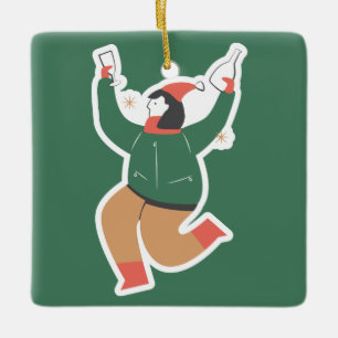 Lustige Weihnachtsfrau Tanzender Benutzerdefiniert Keramikornament