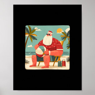Lustige Weihnachtsgrafik mit Strand-Santa und Urla Poster